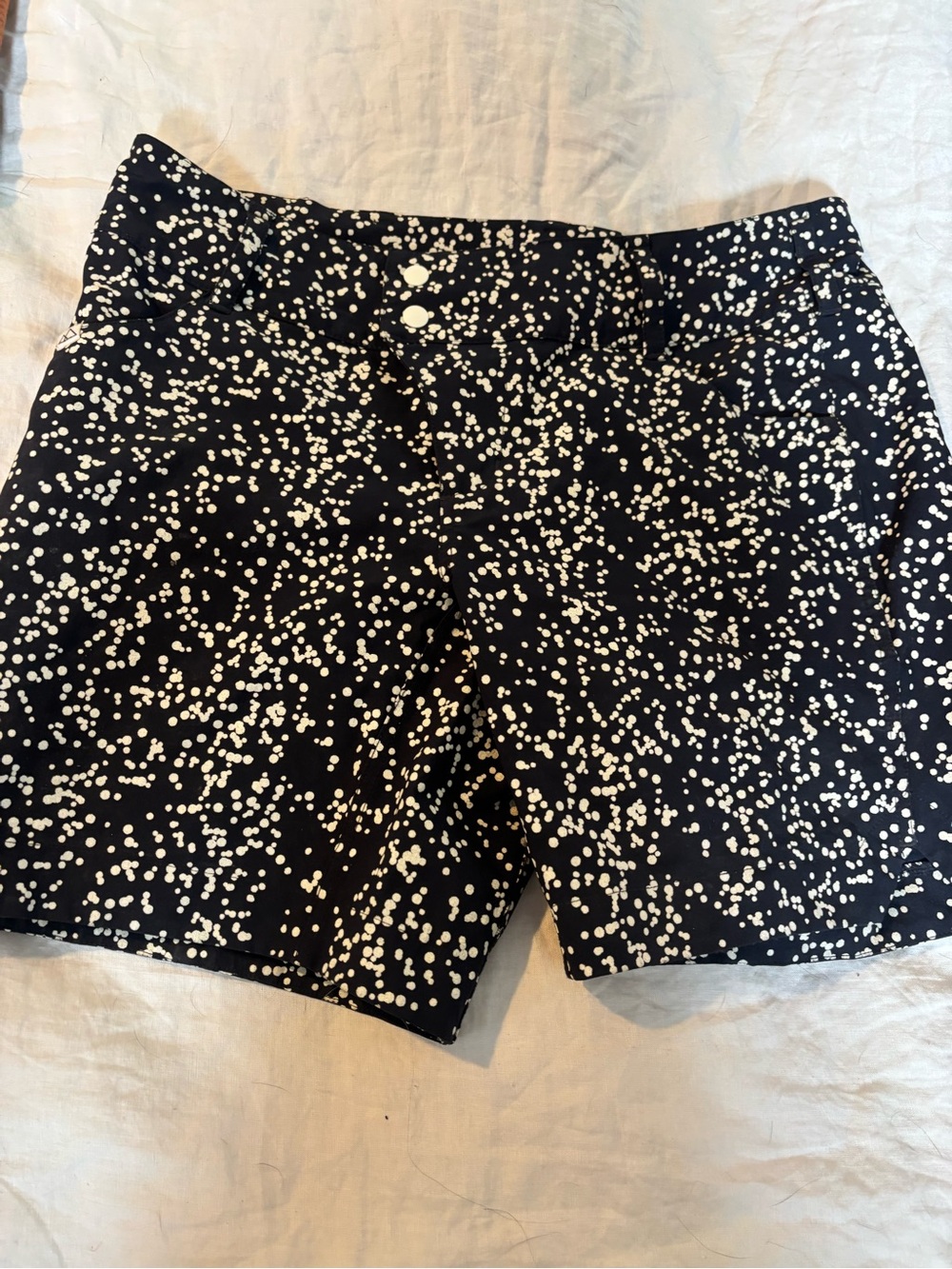High-Waist Black Shorts with White Speckle Print